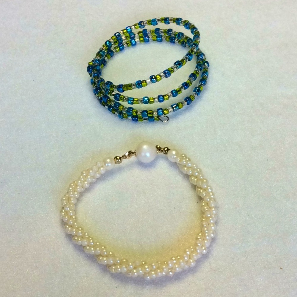 FINAL SALE PRICE Colorful Memory Wire and Braided Pearl Bracelets